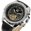 Mode Jaragar Top Brand Classic Tourbillon Mechanical Watch Men Leather Rose Golden 2 Sub-Dial Calendar Skeleton Wrist Watches