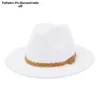 Berets Fedora Chapéu Homens Mulheres Marrom Cinto De Couro Decoração Chapéus De Feltro Mistura De Lã Artificial Vintage Big Brim Jazz Atacado