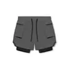 Men's Shorts Mens Two Pieces Fitness Big Pockets Cargo 2 IN 1 Workout Summer Gym Sports Training Nylon Jogger Male Short Pants