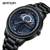 Модные мужские часы Sanda, лучший бренд, полностью стальной 3d гоночный руль, циферблат, водонепроницаемые кварцевые повседневные часы Relogio Masculino