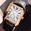 Top Brand Square Mens Wristwatches Unique Design Rose Gold Calendar Stop Watch Genuine Leather Quartz Business Male Clock