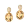 Dangle Earrings Oval 10x12mm Natural Citrine Drop In Solid 14Kt Yellow Gold Fashion Trendy WE056B