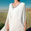 Ethnische Kleidung Weiß für Frauen Ramadan Eid Muslimische Abendparty Langes Kleid Elegante marokkanische Luxus-Kaftan-Robe Boubou Djellaba