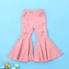 Trousers 4Colors Fast 2-6Years Girls Pink Denim Pants Toddler Kids Baby Solid Holes Ripped Boot Cute Flare Long