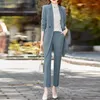 Women's Two Piece Pants 2023 2 Slim Pant Suit Set Mid Length Over Coat Solid Color Trouser Autumn Winter Ladies Formal Professional Work