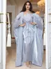 Etniska kläder 3 stycken Abaya Marockan Party Caftan Set Women Satin Feather Diamonds Arabiska kvällsklänningar Ramadan Muslim Dubai Abayas