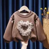 Hoodies Sweatshirts Kızların Peluş Sweater 2023 Kış Bebeğinin Batılılaşmış Bebek Yuvarlak Boyun Moda Prenses Top Kids Ceket 231021