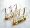 Teaware Sets 7 In 1 Set - 1pc 6 Grids Drying Rack Wooden Small Mug Holder Hook Tree 6pcs 115ml Glass Tea Cup With Handle