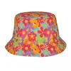 Berets Orange Hippie Flower Daisy Pattern Unisex Bucket Hat For Women Men Print Summer Beach Sun Fisherman Cap