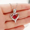 Pendant Necklaces Huitan Gorgeous Red Heart CZ Rose Design Women's Necklace Aesthetic Bridal Wedding Accessories Gift For Mother's Day