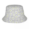 Berets Orange Hippie Flower Daisy Pattern Unisex Bucket Hat For Women Men Print Summer Beach Sun Fisherman Cap