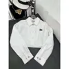 Miumius Shirt Designer Luxury Fashion Women Early Spring Letters New Small Polo Collar Cuff Rhinestone Button Decoration Long Sleeve Short Shirt