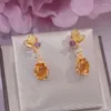 Dangle Earrings Fine Jewelry Silver Sterling Drop Citrine Natural 18K Gold Plated For Women Oval Gemstone Classic Brincos CCEI007
