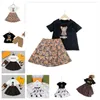 Luxury Designer Clothing Set Fashion Girls Gule Gaze Kjol Cotton 2023 Tvådel kostym CCI Märkeslogo Children Puff Sleeve Dress Shirts Tshirt Suits Baby Clothes A4