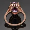 Bandringar trendiga rosguldfärg Big Purple Geometric Crystal Rhinestone Zircon Ladies Ring for Women Party Wedding Jewelry Storlek 6-10 231021