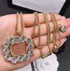 Designer Diamond Long Pendant Necklaces Double Letter Shiny Sweater Chain Necklace Rhinestone Pendants For Lover Gift Wedding Party Jewelry