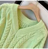 Kadın Sweaters 2023 Kış Moda Pullover Giysileri Kazak Kadınlar İçin Gevşek Knited Yeşil Uzun Kollu V yaka üstler 23885