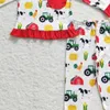 Conjuntos de ropa Venta al por mayor Casa roja para niños Tractor Camisa Pantalones Pijamas Conjunto Niño Bebé Niña Vida en la granja