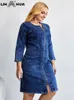 Платья больших размеров LIH HUA женское джинсовое платье больших размеров, высокоэластичное осеннее хлопковое Повседневное модное платье 231021