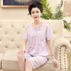 Vêtements de nuit pour femmes petites fleurs mère pyjamas ensemble grande taille coton doux femme maison salon costume à manches courtes pantalons courts vêtements de nuit