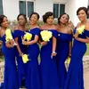 아프리카 왕실의 푸른 신부 들러리 드레스 인어 2023 어깨 바닥 길이의 흑인 소녀 긴 신부 들러리 드레스 웨딩 게스트 가운