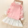 Felpe con cappuccio Ragazze adolescenti Autunno Inverno 2023 Bambini Maglione t-shirt Abiti lunghi Principessa felpa con cappuccio in pizzo 4 5 6 7 8 9 10 11 anno 231021