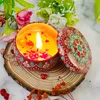 Scented Candle Vintage Flower Perfumed Fragrance Candles Jars Lemon Lavender Fig Flavor Spices Soy Wax Aromatherapy Plant Essential Oil Wedding Gift W0112