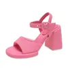 하이힐 여름 청키 여성 샌드 샌들 패션 우아한 핑크 플랫폼 Peep Toe Buckle Strap Comfort Walking Shoe 124