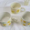 Canecas Ins Coreano Pequeno Caneca Fresca Criativo Pintado à Mão Flor Cerâmica Copo Casa Amantes Amarelos Café