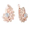 Dangle Earrings FJ 585 Rose Gold Color Women Multi Leaf One White Cubic Zircon