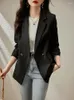 Women's Suits Light Green Casual Suit Blazer Spring Autumn Single Breasted Stitching Black Top Office Female Professional Jacket