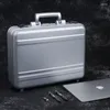 Briefcases 15.6 Inch Metal Briefcase Large Aluminum Alloy Combination Lock Suitcase For Valuables Display Case With Foam Black/Silver