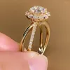 Cluster Rings CAOSHI Fashion Gold Color Shiny Zirconia Finger Ring Lady Engagement Ceremony Jewelry Gorgeous Shinning Accessories For Party