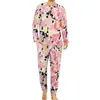 Vêtements de nuit pour hommes, pyjama à fleurs élégant, automne 2 pièces, imprimé de fleurs, ensemble à manches longues, imprimé de nuit, grande taille