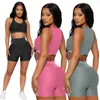 Kvinnors träningsdräkter Kvinnors strecthy Tracksuit Set Women Crop Tank Top och Short Pants Sportwear 2 Piece Workout Outfit Activewear