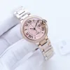 Designer Womens Quartz Watch 33mm Diamond Classic Roman Pink Dial Fish Eye Bubble Double Sapphire Mirror Watch 316 Rostfritt stål Fodral 30 meter djup vattentät