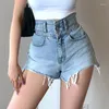 Frauen Shorts Dünne Hohe Taille Sexy Loch Grate Mini Denim 2023 Koreanische Sommer Einfarbig Quaste Weiblichen Casual Streetwear