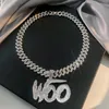 Hangers Woo Baby Iced Out Hanger Voor Mannen Hip Hop Cubaanse Ketting Vrouwen Mode En Gecontracteerde Link Ketting Choker fijne Sieraden