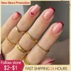 False Nails 24pcs Gradient Short Fake Nail Paste For Girls Artificial Press On DIY Reusable Finger Tip Manicure Tool With Glue