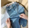 Trousers Girls Pants Elastic Waist Fashion Small Boot Cut Jeans 2023 Spring Autumn Pearls Flower All-match Kids Clothes