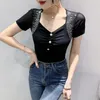 Women's T Shirts 2023 Mesh Short Sleeve Drilled Western Style Top Slim Fit And Temperament Small Shirt Unique T-shirt For Women Tops