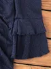 Robes décontractées 2023 Jacquard à volants à volants à manches longues robe moulante femme automne vintage solide femme mode roman bleu col en v