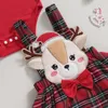 Clothing Sets Lovely born Baby Girl Christmas Clothes Red Ruffles Long Sleeve Bodysuits Elk Embroidery Plaid Suspender Skirts Headwear 231021