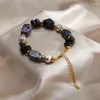 Bracelets de charme Bracelet de perles de pierre naturelle noire de mode personnalisée pour femmes bracelets de luxe en acier inoxydable accessoires de bijoux