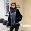 女性の革の女性2023ファッション冬のコート女性パッチワークウールライナーの服のための本物のシャーリングシープスキンジャケットブラック