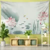 Tapisserier lotus guldfisk bläck målning tapestry blad landskap vardagsrum hembakgrund hängande tygvägg dekoration tapiz