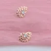 Dangle Earrings FJ 585 Rose Gold Color Women Multi Leaf One White Cubic Zircon