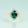 Cluster Rings Gem's Beauty Oval Cut Lab Green Emerald And Cubic Zirconia Luxury 925 Sterling Silver For Women Fine Jewelry