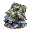 Berets Unisex Panama Bucket Hat Women Men Bob Man 2023 Leaf Print Double-sided Fishing Fisherman Hip Hop Reversible Sun Cap