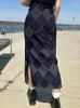 Юбки Weekeep, длинная юбка с клетчатым принтом и разрезом в консервативном стиле, прямая миди, осень-зима, женская модная винтажная одежда в стиле Харадзюку